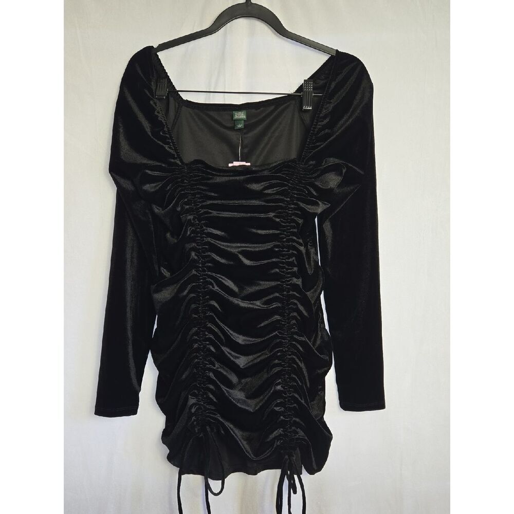 Wild Fable Black Faux Velvet Ruched Mini Dress